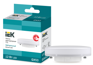 Лампа светодиодная T75 таблетка 12Вт 230В 4000К GX53 IEK LLE-T80-12-230-40-GX53  фото | Capital Power - инженерные системы