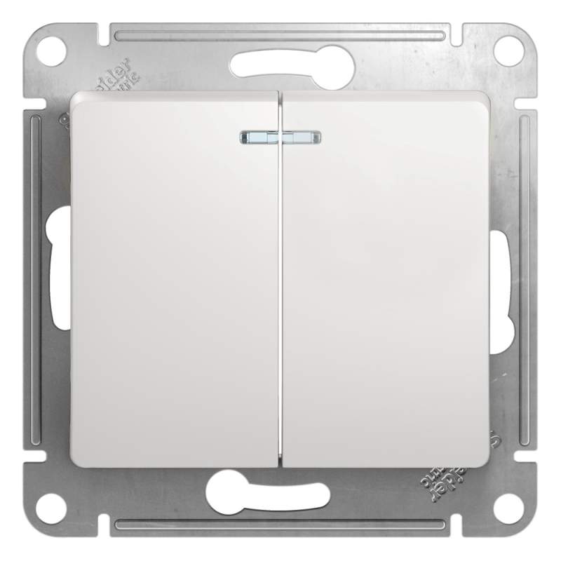 Выключатель с подстветкой 2-клавишный Systeme Electric серии Glossa, сх.5а, 10АХ, механизм, БЕЛЫЙ GSL000153  фото | Capital Power - инженерные системы