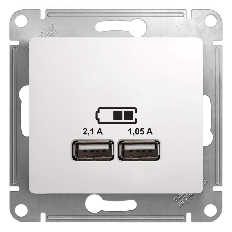 Розетка USB Systeme Electric серии Glossa A+A, 5В/2,1 А, 2х5В/1,05 А, механизм, БЕЛЫЙ GSL000133  фото | Capital Power - инженерные системы