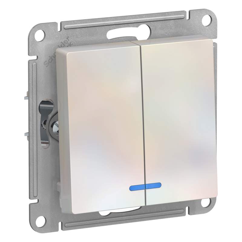 Выключатель 2-клавишный с подсветкой Systeme Electric серии AtlasDesignкой, Сх.5А, 10Ах, Механизм, Жемчуг ATN000453  фото | Capital Power - инженерные системы