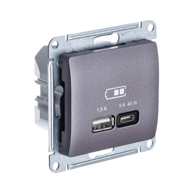 Розетка USB Systeme Electric серии Glossa А + тип-С 45Вт высокоскор.заряд. QC, PD, мех., СИРЕН.ТУМАН GSL001429  фото | Capital Power - инженерные системы
