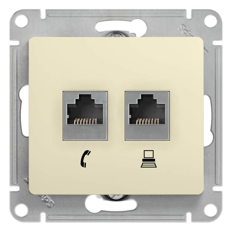 Розетка Systeme Electric серии Glossa двойная RJ11+RJ45, кат.5Е, механизм, БЕЖЕВЫЙ GSL000285  фото | Capital Power - инженерные системы