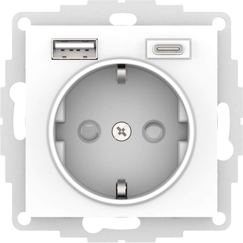 Розетка Systeme Electric серии AtlasDesign 16А С 2 Usb A+C, 5В/2,4А/3,0А, 2Х5В/1,5А, Механизм, Лотос ATN001332  фото | Capital Power - инженерные системы