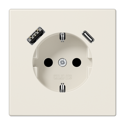 Розетка Jung LS серия Слоновая кость SCHUKO® с USB-интерфейсом с 1 гнездо USB типа A и 1 гнездо USB типа C LS серия Слоновая кость LS1520-15CA LS1520-15CA  фото | Capital Power - инженерные системы