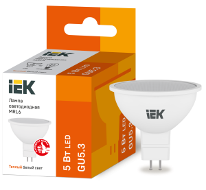 Лампа светодиодная MR16 софит 5Вт 230В 3000К GU5.3 IEK LLE-MR16-5-230-30-GU5  фото | Capital Power - инженерные системы