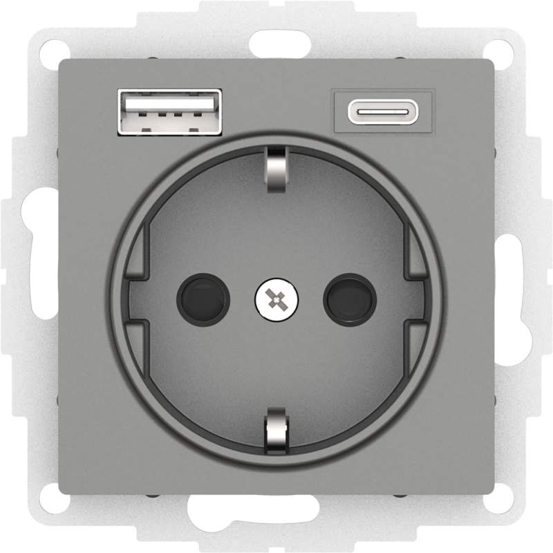 Розетка Systeme Electric серии AtlasDesign 16А C 2 Usb A+C, 5В/2,4А/3,0А, 2Х5В/1,5А, Механизм, Сталь ATN000932  фото | Capital Power - инженерные системы