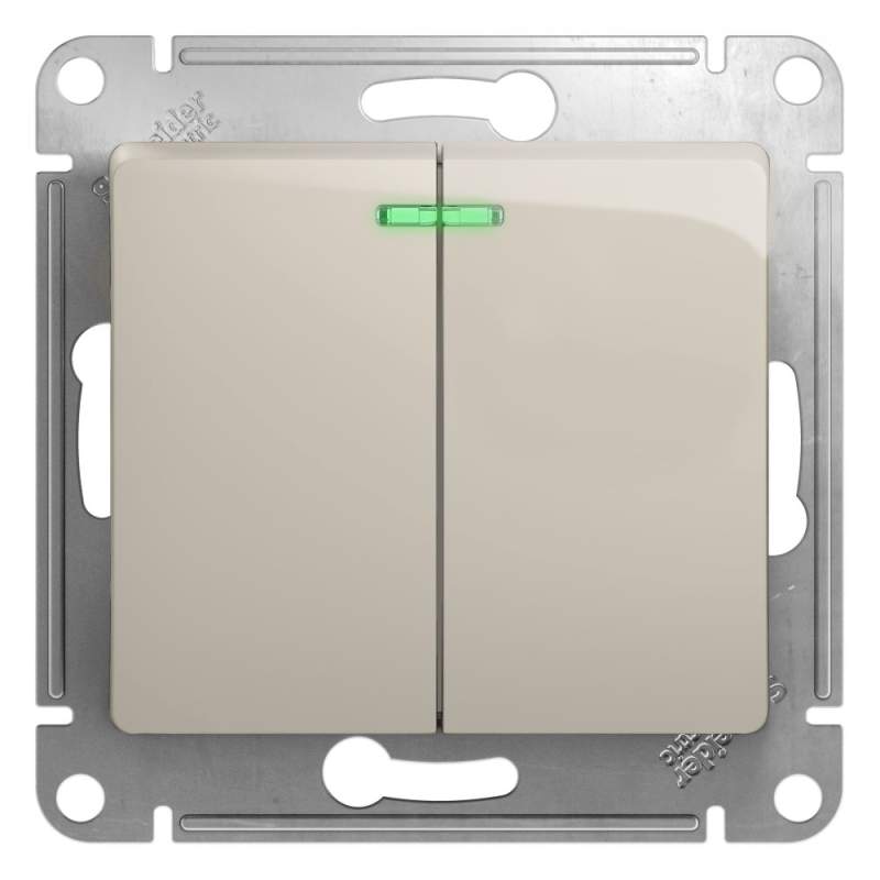 Выключатель с подстветкой 2-клавишный Systeme Electric серии Glossa,сх.5а,10AX, механизм, МОЛОЧНЫЙ GSL000953  фото | Capital Power - инженерные системы