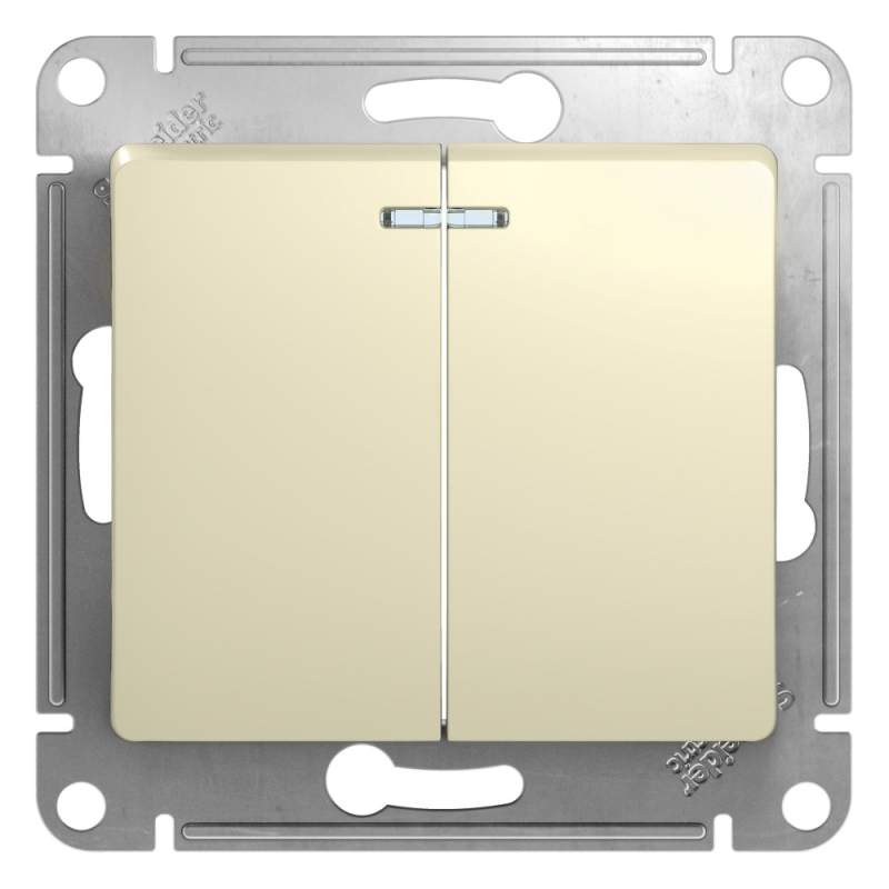 Выключатель с подстветкой 2-клавишный Systeme Electric серии Glossa, сх.5а, 10АХ, механизм, БЕЖЕВЫЙ GSL000253  фото | Capital Power - инженерные системы