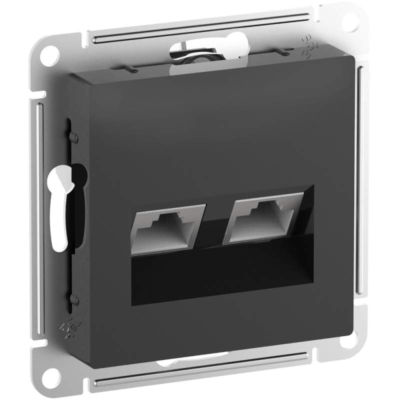Розетка Systeme Electric серии AtlasDesign Двойная Компьютерная Rj45+Rj45, Кат.6А, Механизм, Карбон ATN001088  фото | Capital Power - инженерные системы