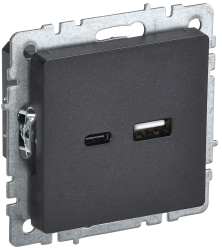 Розетка USB A+C 18Вт РЮ11-1-БрЧ черный IEK серии BRITE BR-U22-018-K02  фото | Capital Power - инженерные системы