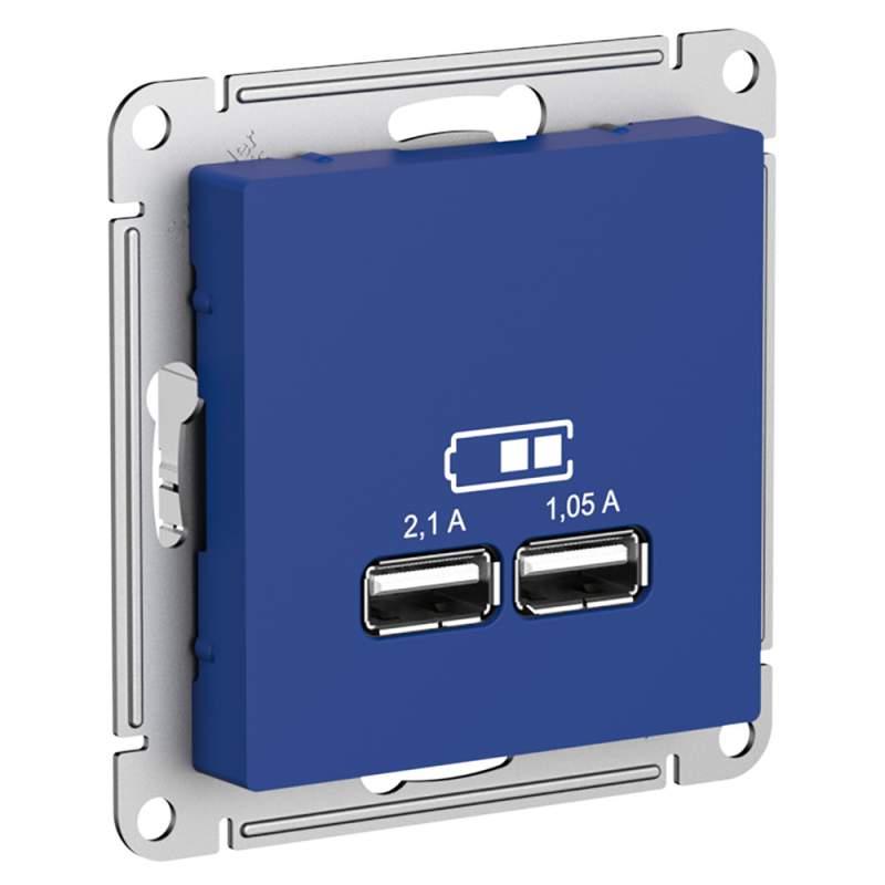 Розетка USB Systeme Electric серии AtlasDesign A+A, 5В/2,1 А, 2Х5В/1,05 А, Механизм, Аквамарин ATN001133  фото | Capital Power - инженерные системы