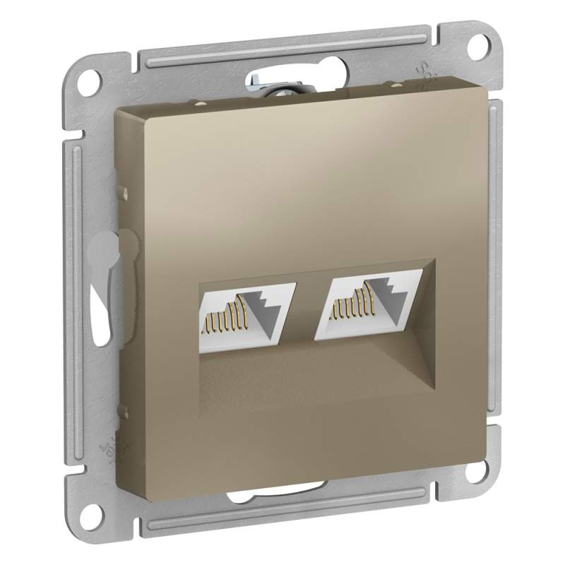 Розетка Systeme Electric серии AtlasDesign Двойная Компьютерная Rj45+Rj45, Кат.5Е, Механизм, Шампань ATN000585  фото | Capital Power - инженерные системы