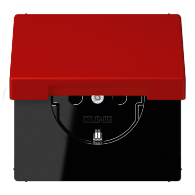 Розетка Jung Les Couleurs® Le Corbusier rouge vermillon 31 SCHUKO® с откидной крышкой и со встроенной повышенной защитой от прикосновения LC1520KIKL32090 LC1520KIKL32090  фото | Capital Power - инженерные системы