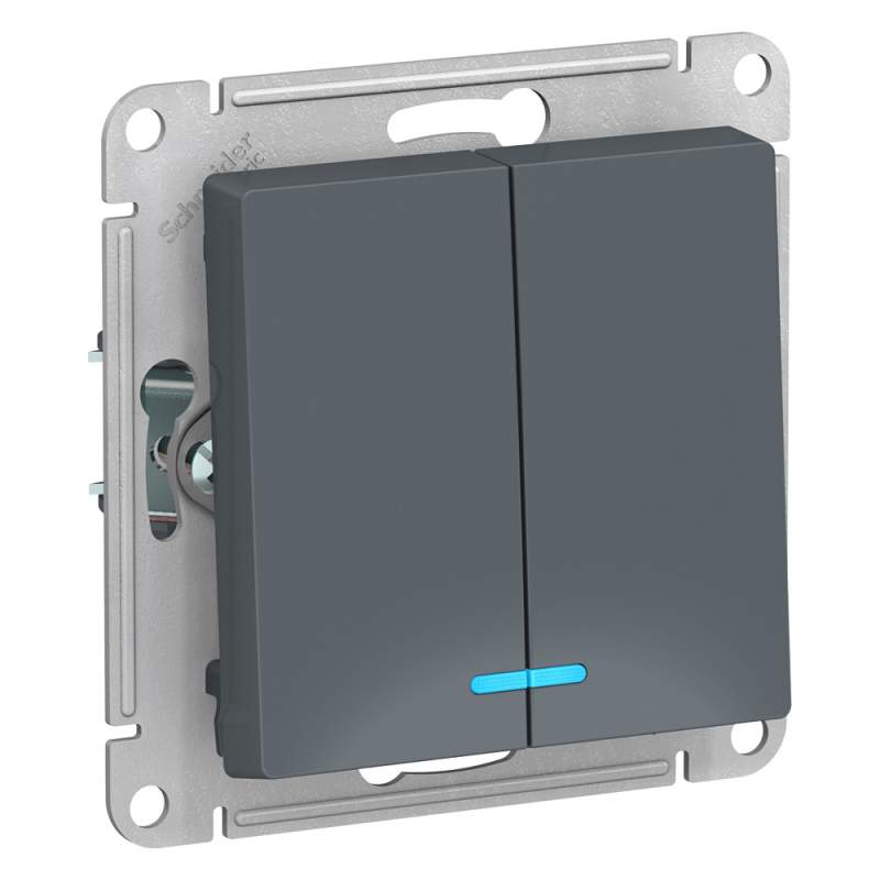 Выключатель 2-клавишный с подсветкой Systeme Electric серии AtlasDesignкой, Сх.5А, 10Ах, Механизм, Грифель ATN000753  фото | Capital Power - инженерные системы