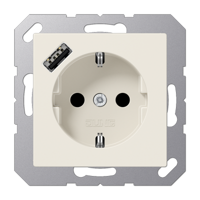 Розетка Jung A серия слоновая кость SCHUKO® с 1 USB-портом типа A A1520-18A A1520-18A  фото | Capital Power - инженерные системы
