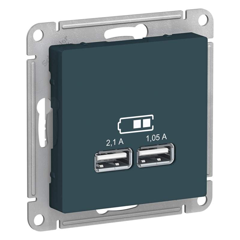 Розетка USB Systeme Electric серии AtlasDesign A+A, 5В/2,1 А, 2Х5В/1,05 А, Механизм, Изумруд ATN000833  фото | Capital Power - инженерные системы