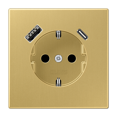 Розетка Jung LS серия классик латунь SCHUKO® с USB-интерфейсом с 1 гнездо USB типа A и 1 гнездо USB типа C LS серия классик латунь ME1520-15CAC-L ME1520-15CAC-L  фото | Capital Power - инженерные системы