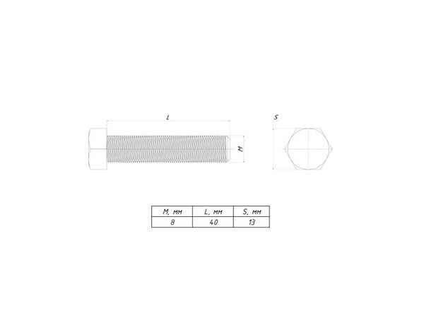 Болт шестигранный М8х40 DIN 933 EKF B6GRM8X40  фото | Capital Power - инженерные системы
