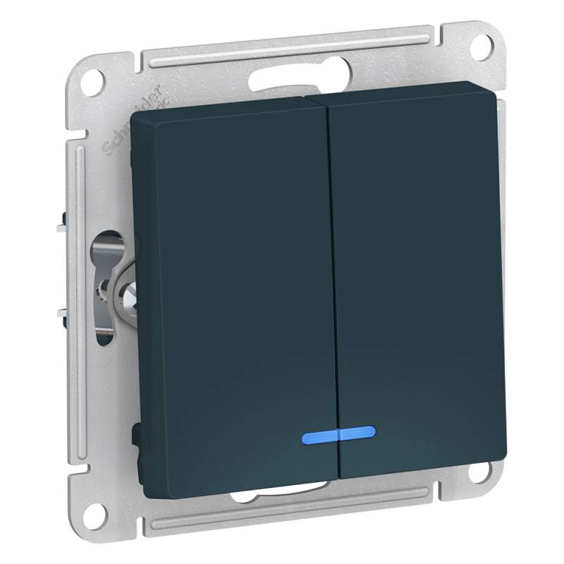 Выключатель 2-клавишный с подсветкой Systeme Electric серии AtlasDesignкой, Сх.5А, 10Ах, Механизм, Изумруд ATN000853  фото | Capital Power - инженерные системы