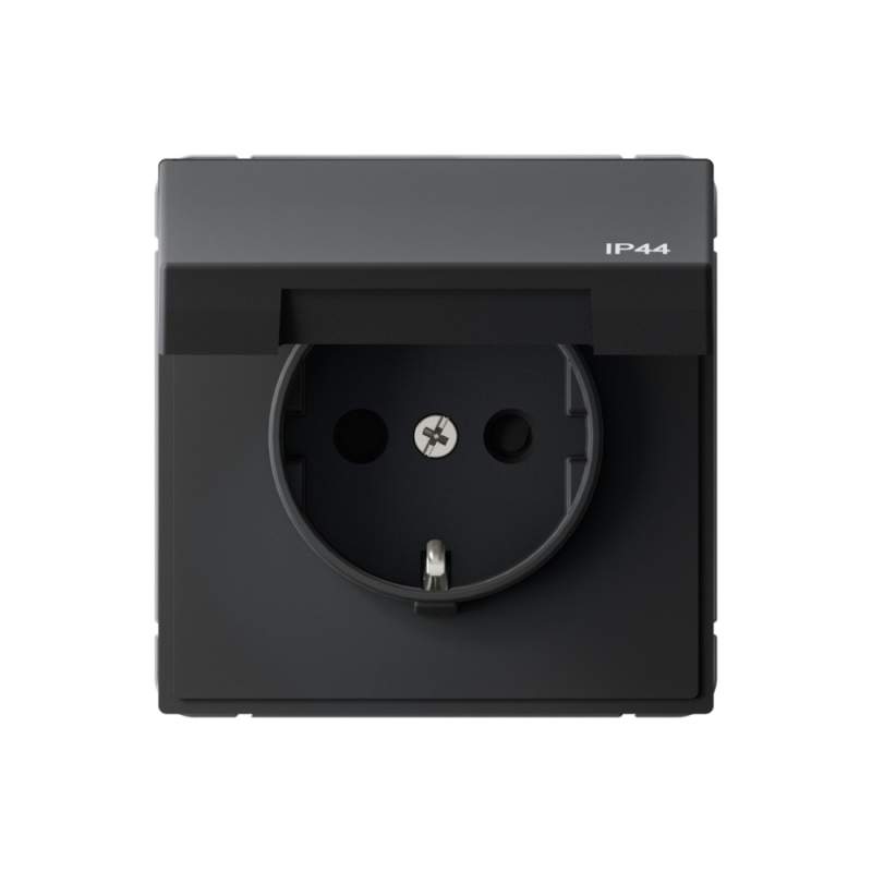 Розетка Systeme Electric серии ArtGallery с заземл. со шт. с крышк, 16А, IP44, механизм, КАРБОН GAL441046  фото | Capital Power - инженерные системы