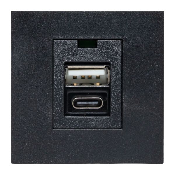 Розетка USB A+C, 2,1А, 2 гнезда, без индикатора, черная, матовая EKF E2MR2B-21USB-10-AC  фото | Capital Power - инженерные системы