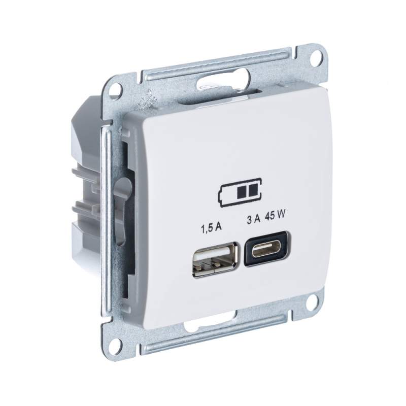 Розетка USB Systeme Electric серии Glossa А + тип-С 45Вт высокоскор.заряд. QC, PD, механизм, БЕЖЕВЫЙ GSL000229  фото | Capital Power - инженерные системы