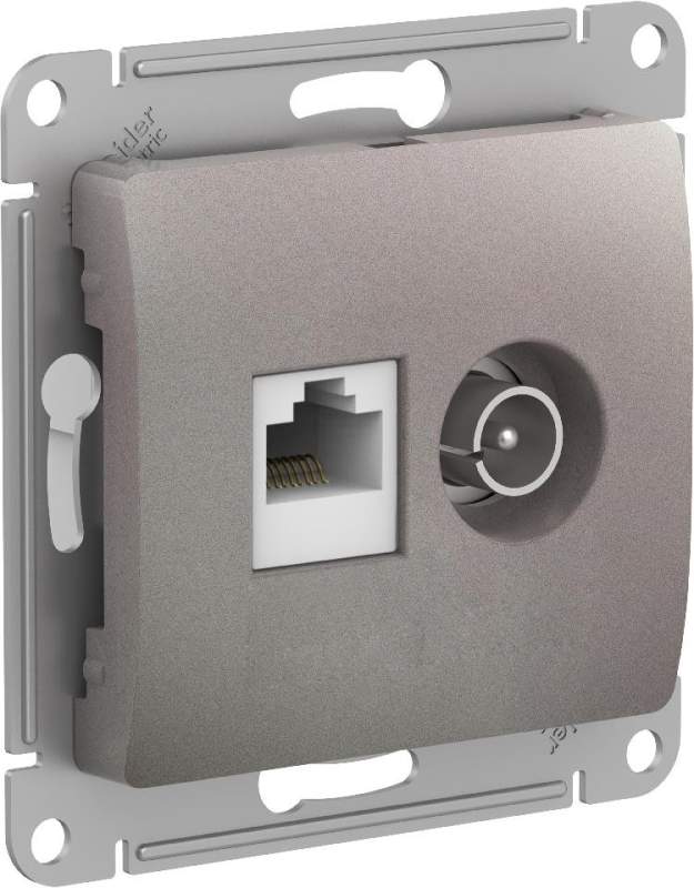 Розетка Systeme Electric серии Glossa двойная ТВ + компьютерная RJ45, кат. 5Е, механизм, ПЛАТИНА GSL001289  фото | Capital Power - инженерные системы