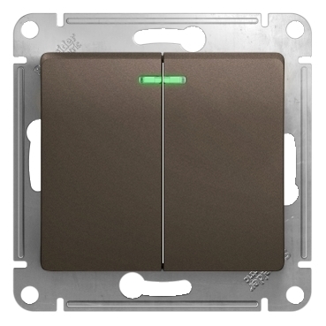 Выключатель с подстветкой 2-клавишный Systeme Electric серии Glossa, сх.5а, 10АХ, механизм, ШОКОЛАД GSL000853  фото | Capital Power - инженерные системы