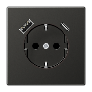 Розетка Jung LS серия Антрацит SCHUKO® с USB-интерфейсом с 1 гнездо USB типа A и 1 гнездо USB типа C LS серия Антрацит AL1520-15CAAN-L AL1520-15CAAN-L  фото | Capital Power - инженерные системы