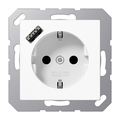 Розетка Jung A серия белая SCHUKO® с 1 USB-портом типа A A1520-18AWW A1520-18AWW  фото | Capital Power - инженерные системы