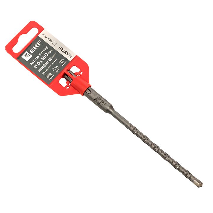 Бур по бетону SDS-plus 6х160 мм (2 резца)(4S спираль)EKF Master db-6-160-2x4  фото | Capital Power - инженерные системы