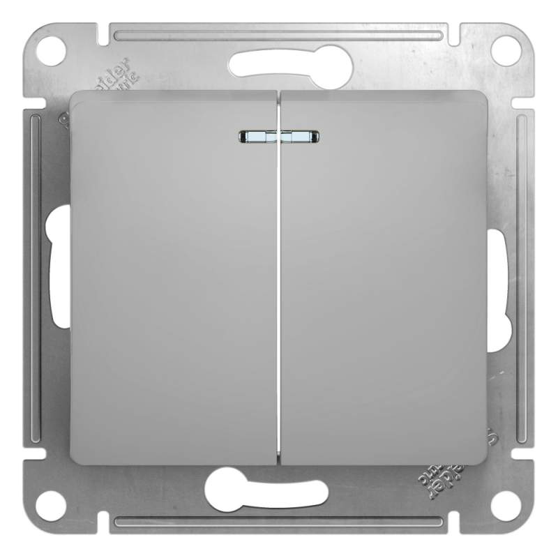 Выключатель с подстветкой 2-клавишный Systeme Electric серии Glossa, сх.5а, 10АХ, механизм, АЛЮМИНИЙ GSL000353  фото | Capital Power - инженерные системы