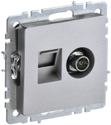 Розетка двойная TV+RJ45 кат.5E РТВ/РК12-БрА алюминий IEK серии BRITE BR-AK20-1-K47  фото | Capital Power - инженерные системы