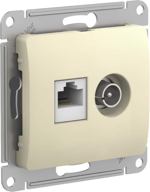 Розетка Systeme Electric серии Glossa двойная ТВ + компьютерная RJ45, кат. 5Е, механизм, БЕЖЕВЫЙ GSL000289  фото | Capital Power - инженерные системы