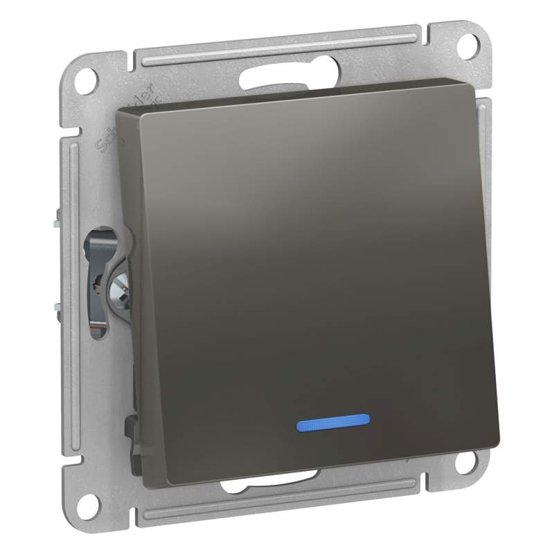 Переключатель с подсветкой Systeme Electric серии AtlasDesign, Сх.6А, 10Ах, Механизам, Сталь ATN000963  фото | Capital Power - инженерные системы