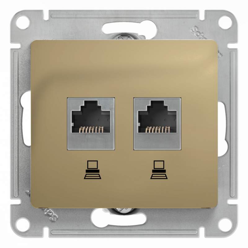 Розетка Systeme Electric серии Glossa двойная компьютерная RJ45+RJ45, кат.5Е, механизм, ТИТАН GSL000485KK  фото | Capital Power - инженерные системы