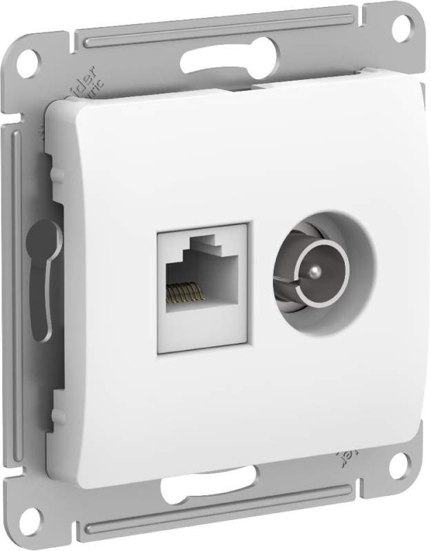 Розетка Systeme Electric серии Glossa двойная ТВ + компьютерная RJ45, кат. 5Е, механизм, БЕЛЫЙ GSL000189  фото | Capital Power - инженерные системы