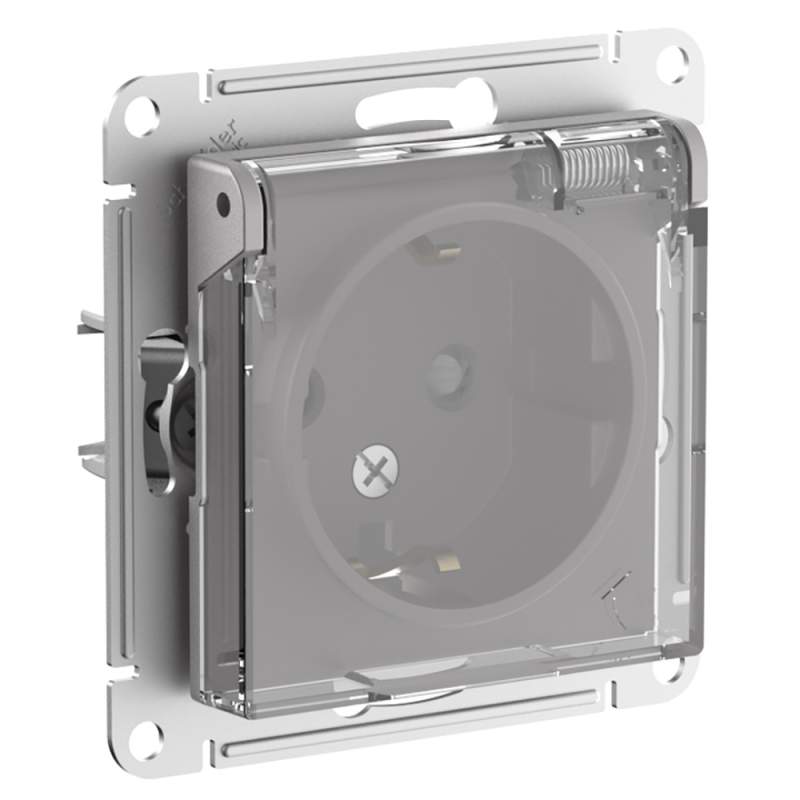 Розетка Systeme Electric серии AtlasDesign Aqua с заз. Со Шт. С Прозрач. Крышк, 16А,Ip44, Мех,Алюминий ATN440346  фото | Capital Power - инженерные системы