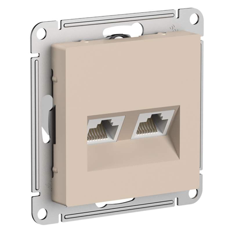 Розетка Systeme Electric серии AtlasDesign Двойная Компьютерная Rj45+Rj45, Кат.5E, Механизм, Песочный ATN001285  фото | Capital Power - инженерные системы