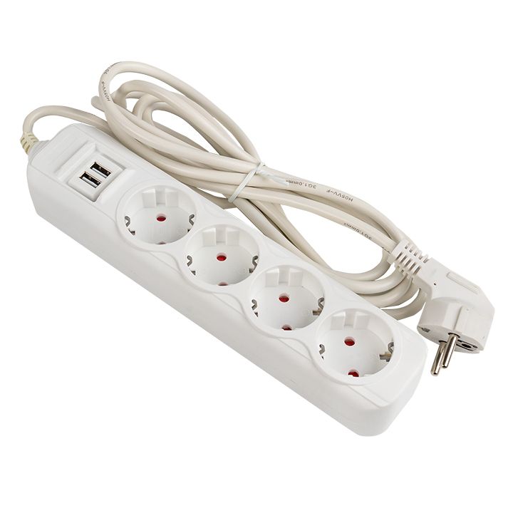 Удлинитель "Эксперт" 4 гнезда 5 метров 13А/3,0кВт с 2 USB 2,1А ПВС 3х1 EKF PROxima UBA16-2USB-4-05i  фото | Capital Power - инженерные системы