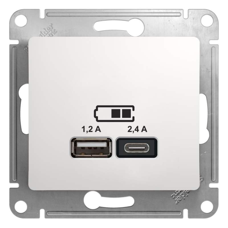Розетка USB Systeme Electric серии Glossa А+С, 5В/2,4 А, 2х5В/1,2 А, механизм, БЕЛЫЙ GSL000139  фото | Capital Power - инженерные системы