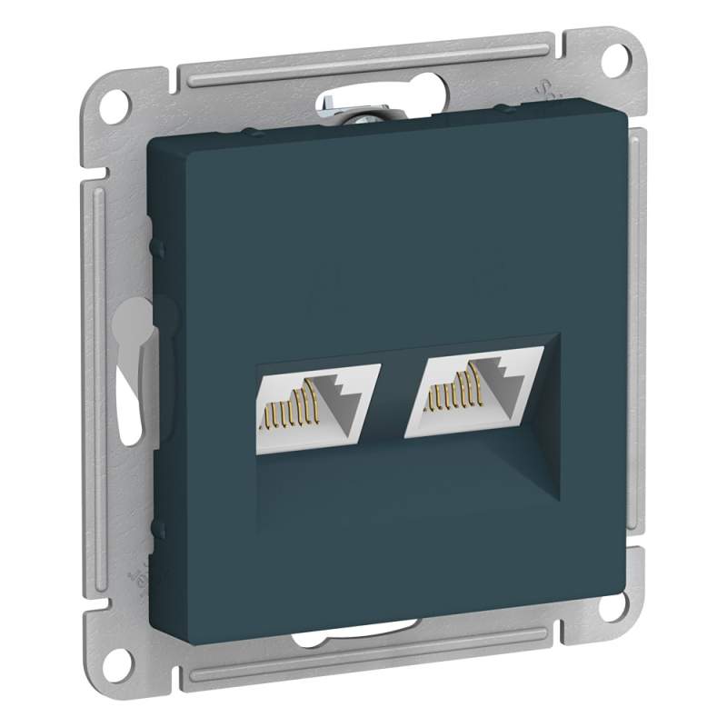 Розетка Systeme Electric серии AtlasDesign Двойная Компьютерная Rj45+Rj45, Кат.5Е, Механизм, Изумруд ATN000885  фото | Capital Power - инженерные системы