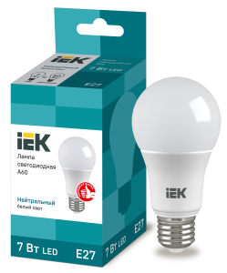 Лампа светодиодная A60 груша 7Вт 230В 4000К E27 IEK LLE-A60-7-230-40-E27  фото | Capital Power - инженерные системы