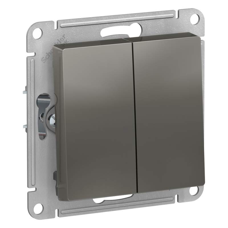 Выключатель кнопочный 2-клавишный Systeme Electric серии AtlasDesign, Сх.2, 10А, Механизм, Сталь ATN000917  фото | Capital Power - инженерные системы