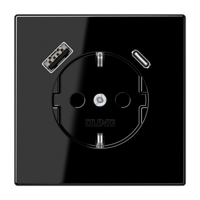 Чёрный Розетка Jung LS серия черная SCHUKO® с USB-интерфейсом с 1 гнездо USB типа A и 1 гнездо USB типа C LS серия черная LS1520-15CASW LS1520-15CASW  фото | Capital Power - инженерные системы