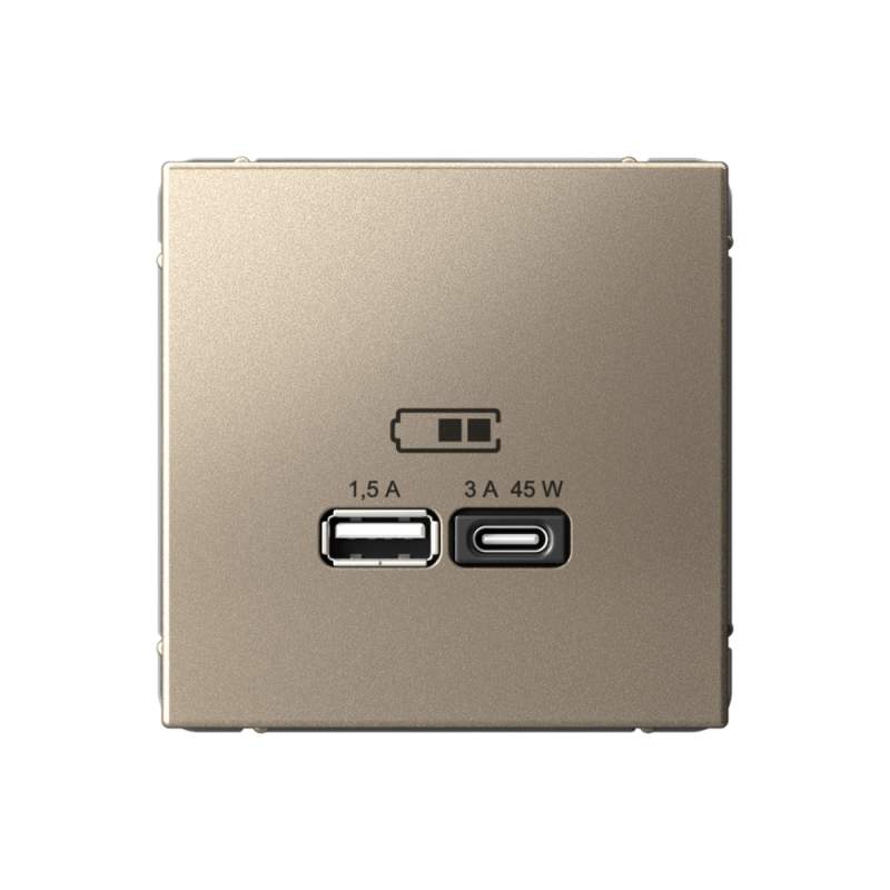 Розетка USB Systeme Electric серии ArtGallery A + тип-C 45Вт высокоскор.заряд. QC, PD, механизм, ШАМПАНЬ GAL000529  фото | Capital Power - инженерные системы