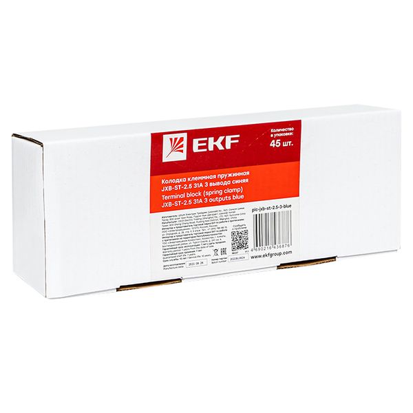 Колодка клеммная пружинная JXB-ST-2,5 31А 3 вывода синяя EKF PLC-JXB-ST-2.5-3-BLUE  фото | Capital Power - инженерные системы