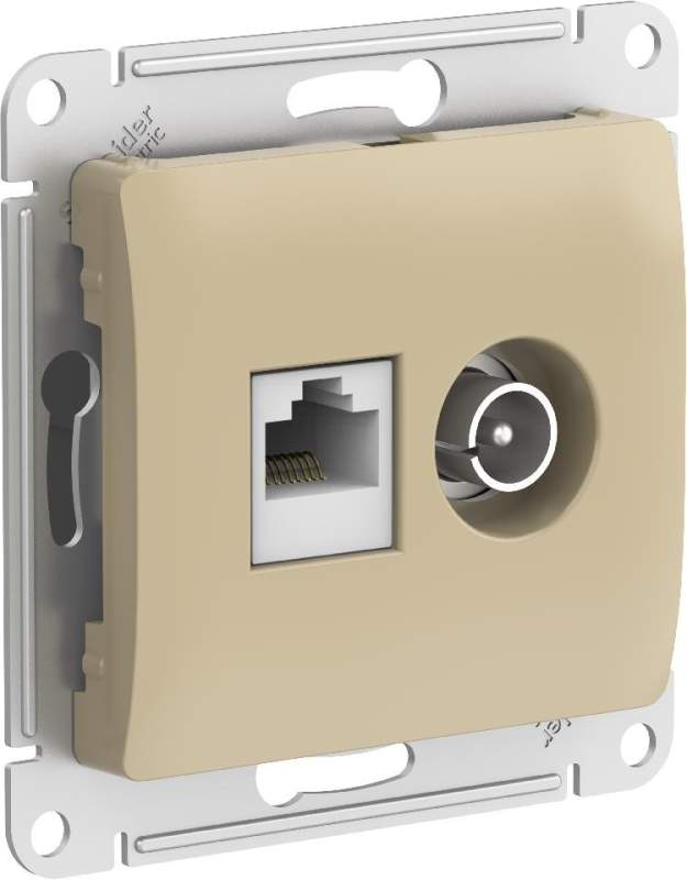 Розетка Systeme Electric серии Glossa двойная ТВ + компьютерная RJ45, кат. 5Е, механизм, ТИТАН GSL000489  фото | Capital Power - инженерные системы