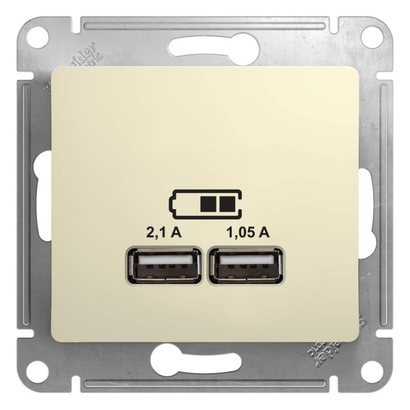 Розетка USB Systeme Electric серии Glossa A+A, 5В/2,1 А, 2х5В/1,05 А, механизм, БЕЖЕВЫЙ GSL000233  фото | Capital Power - инженерные системы