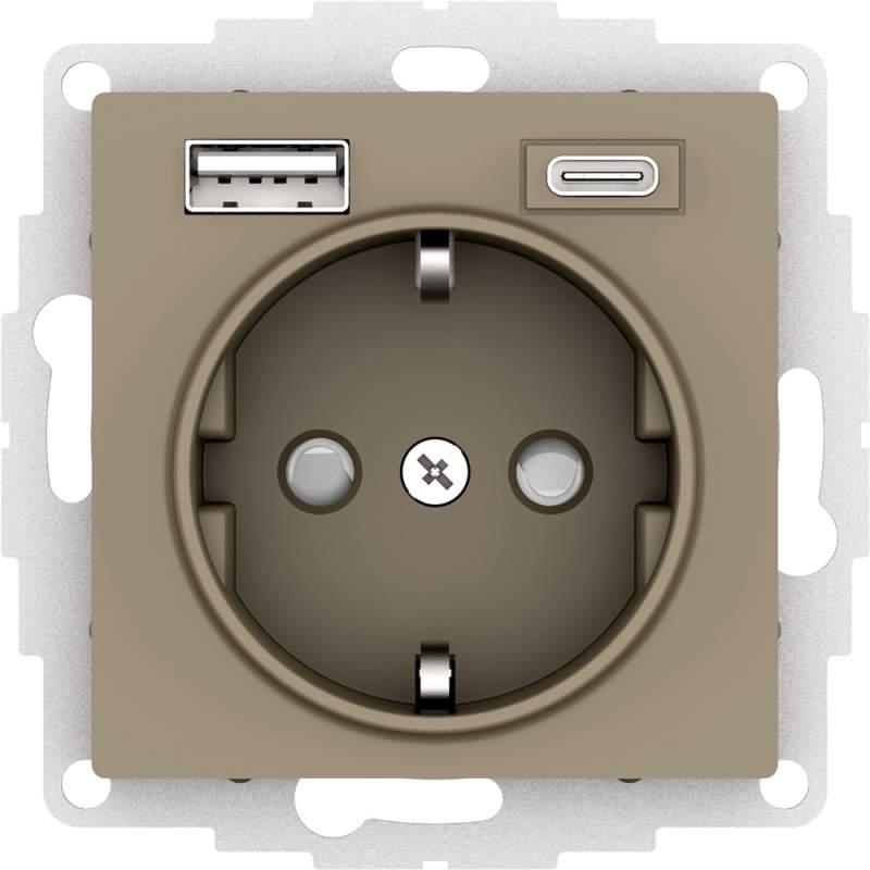 Розетка Systeme Electric серии AtlasDesign 16А C 2 Usb A+C, 5В/2,4А/3,0А, 2Х5В/1,5А, Механизм, Шампань ATN000532  фото | Capital Power - инженерные системы